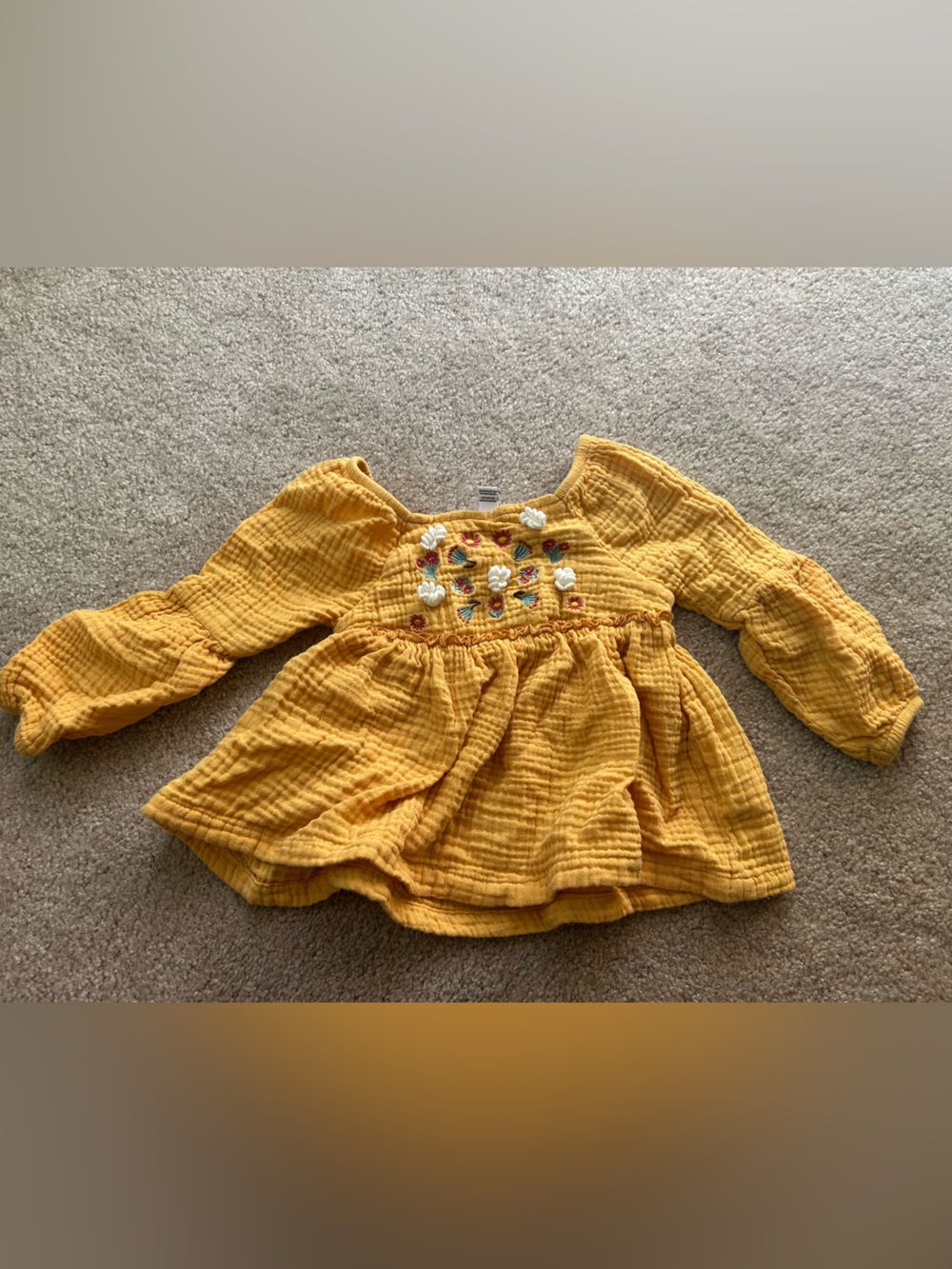 Mustard Yellow Embroidered Baby Peplum Top